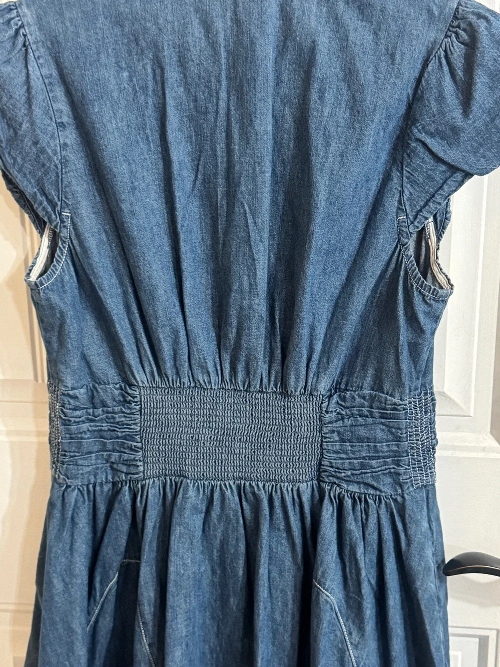 Free People Chester Denim Mini Dress Smocked Waist Small $128 - Picture 14 of 16